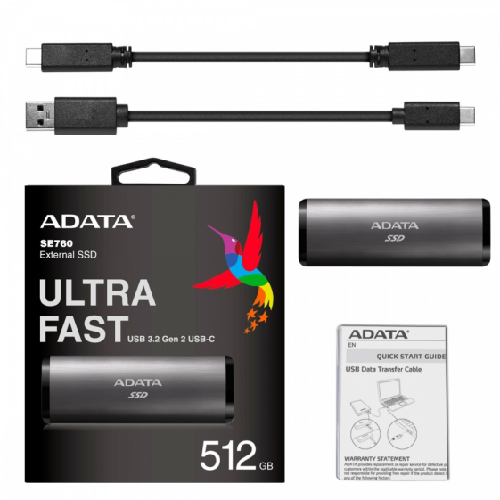 ADATA Dysk zewnętrzny SSD SE760 512G USB3.2-A/C Tytanowy - ASE760-512GU32G2-CTI