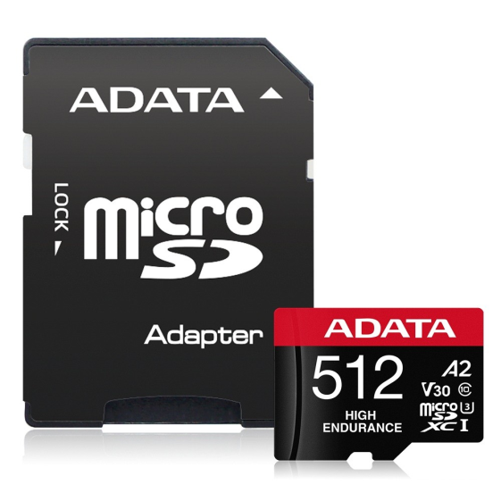 ADATA Karta microSD High Endurance 512GB UHS1 U3 V30 A2 100/85MB/s + Adapter  - AUSDX512GUI3V30SHA2-RA1