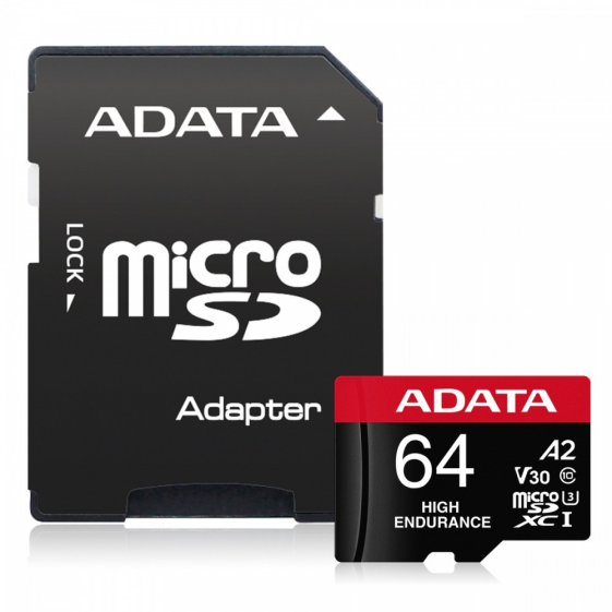 ADATA Karta microSD High Endurance 64GB UHS1 U3 V30 A2 100/80MB/s + Adapter  - AUSDX64GUI3V30SHA2-RA1