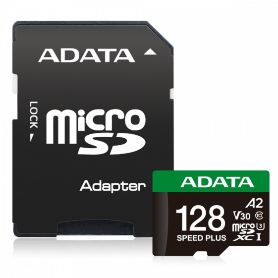 ADATA Karta microSD Speed Plus 128GB UHS1 U3 V30 A2 180/160 MB/s - UD128GUI3V30A2SP-RA1
