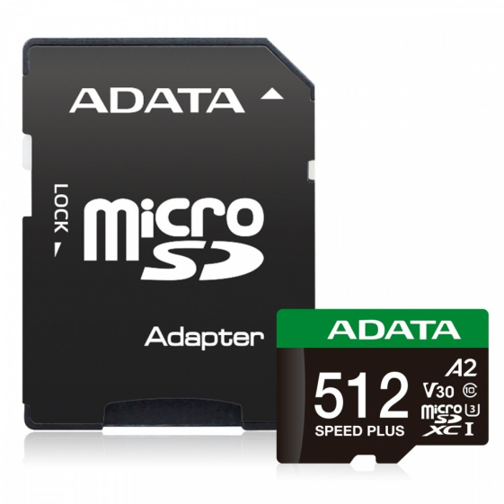 ADATA Karta microSD Speed Plus 512GB UHS1 U3 V30 A2 180/160 MB/s - UD512GUI3V30A2SP-RA1