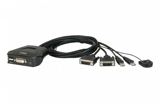 ATEN Przełącznik KVM z 2 portami USB DVI i zdalnym selektorem portów CS22D - CS22D
