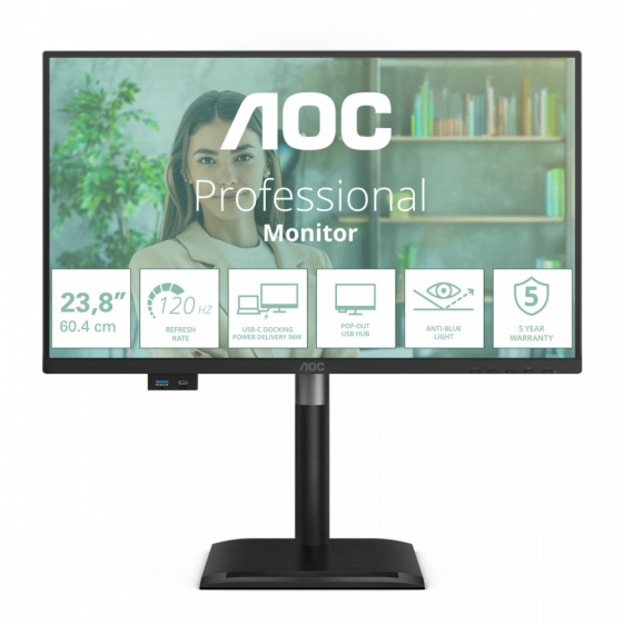 AOC Monitor 24P4CV 23.8 cala IPS 120Hz HDMI DP RJ45 USB-C Pivot Głośniki  - 24P4CV
