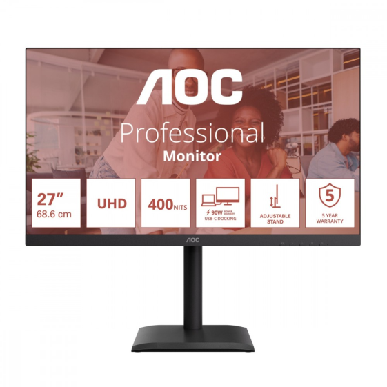 AOC Monitor 27 cali U27E4CV IPS 60Hz 4K HDMIx2 DP USB-C RJ45 Pivot Głośniki - U27E4CV