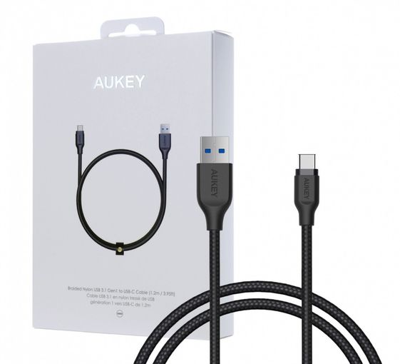 AUKEY CB-AC1 nylonowy kabel Quick Charge USB C-USB 3.1 | FCP | AFC | 1.2m | 5 Gbps | 3A | 60W PD | 20V - CB-AC1 Black