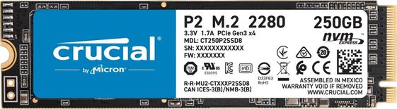 CRUCIAL Dysk SSD P2 250GB M.2 PCIe NVMe 2280 2100/1150MB/s - CT250P2SSD8