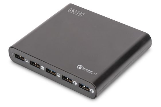 DIGITUS Uniwersalna podróżna ładowarka USB, 80W Quick Charge 3.0, 12 adapterów, 3 kable (EU/US/UK), czarna - DA-10193