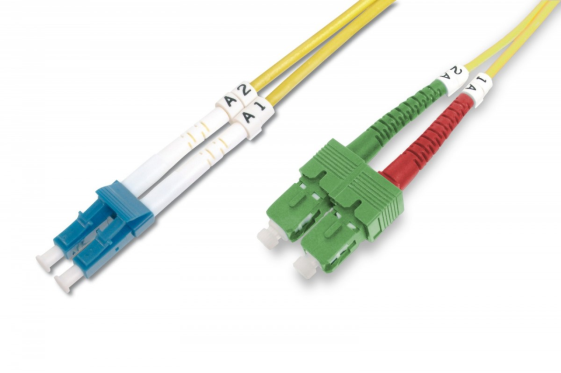 DIGITUS Światłowodowy kabel krosowy (patch cord) jednomodowy SC APC/LC dplx OS2, LSOH, 2m, Żółty - DK-292SCA3LC-02