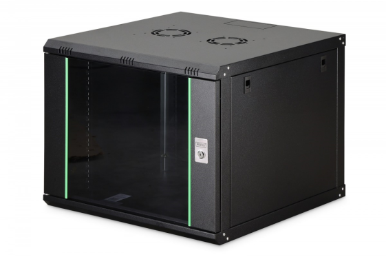 DIGITUS Szafa sieciowa wisząca Dynamic 19" 9U rack 474x600x600mm, drzwi szyba, czarna, niezłożona, 60kg - DN-37107