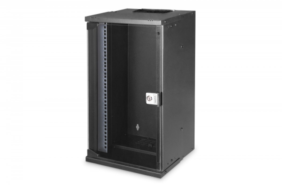 DIGITUS Szafa sieciowa wisząca 10" 12U, SOHO PRO 595 x 315 x 300 mm, nośność 60kg, drzwi szyba, niezłożona, Czarna - DN-49105