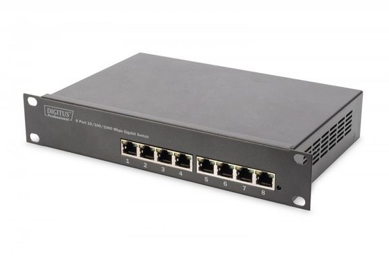 DIGITUS Przełącznik 10 cali Rack 8-portowy Gigabit Ethernet, 8x10/100/1000Mbps - DN-80114