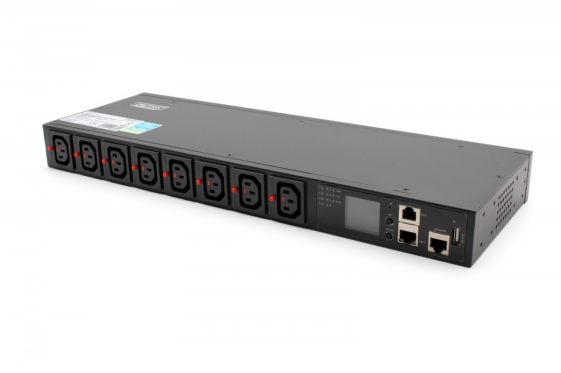 DIGITUS Listwa zasilająca SMART PDU 1U, gniazdo zasilające IEC320 C20 16A/250V, gniazda 8x C13, 16A - DN-DP-H-1-8C13