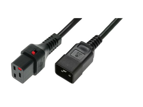 DIGITUS Kabel zasilający serwerowy blokada IEC LOCK 3x1,5mm2 C20 prosty/C19 prosty M/Ż 3m Czarny - IEC-PC1286