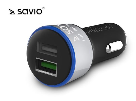 Elmak Ładowarka samochodowa Quick Charge 3.0 Savio SA-06/B, 3A, 5.4A, 2xUSB - SAVIO SA-06/B