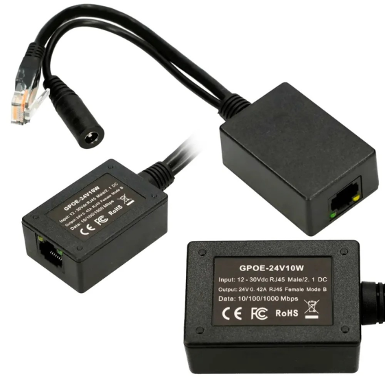 EXTRALINK Inwerter PoE 1 portowy wejście 1x1000Mb/s RJ45/Jack 10-24V, wyjście 24V  - EX.14688