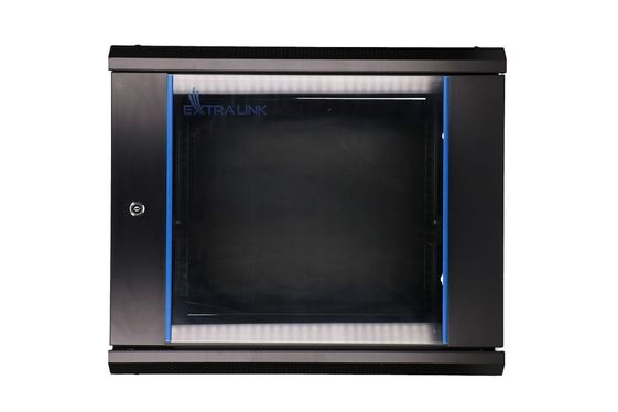EXTRALINK Szafka wisząca rack 9U 600x600 czarna szklane drzwi  - EX.3968