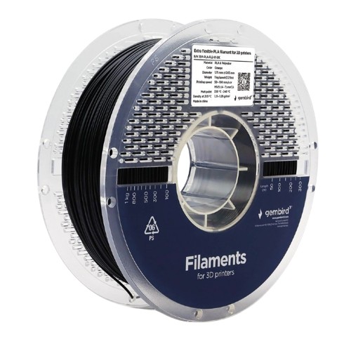 GEMBIRD Filament PLA ekstra elastyczny, 1,75 mm, 1 kg, czarny - 3DP-PLA-FL2-01-BK