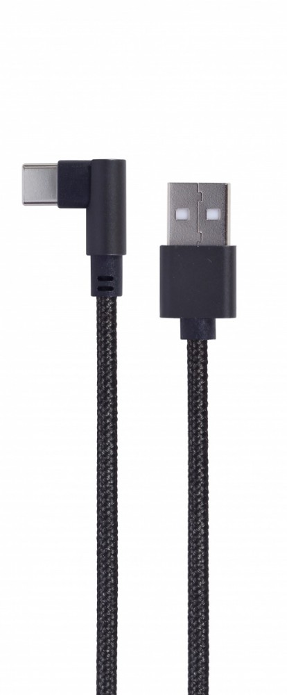 GEMBIRD Kabel USB typu C kątowy w oplocie tekstylnym, 0.2m czarny - CC-USB2-AMCML-0.2M