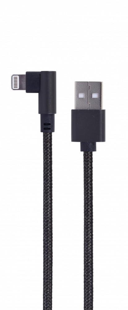 GEMBIRD Kabel USB - do 8 pin kątowy w oplocie tekstylnym, 0.2m, czarny - CC-USB2-AMLML-0.2M
