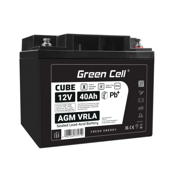 GREEN CELL Akumulator AGM VRLA 12V 40Ah IP54 - AGM12V40AH-J