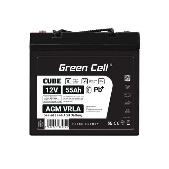 GREEN CELL Akumulator AGM VRLA 12V 55Ah IP54 - AGM12V55AH-J