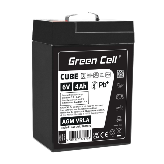 GREEN CELL Akumulator AGM VRLA 6V 4Ah IP54 - AGM6V4AH-J
