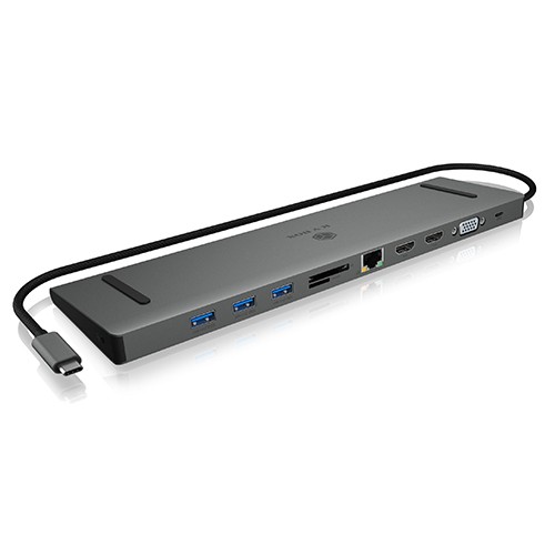 ICYBOX Stacja dokująca IB-DK2106-C Type-C z potrójnym wyjściem wideo, 2x High Speed HDMI typu A, 1x interfejs VGA, trzy interfejsy USB 3.0Single  - IB-DK2106-C