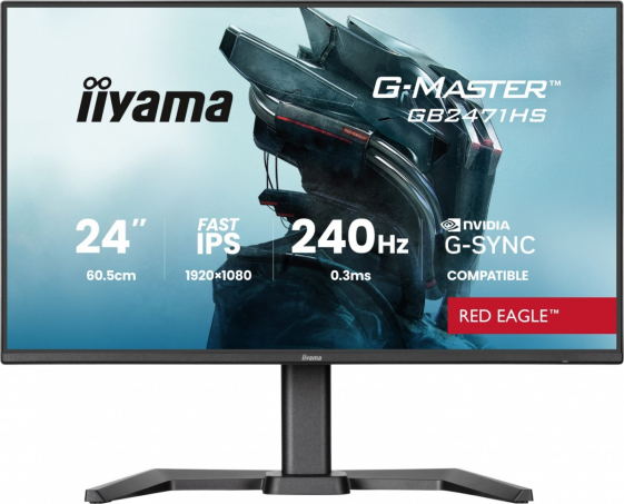 IIYAMA Monitor 23,8 cala GB2471HS-B1 Fast IPS,FHD,240Hz,2xHDMI,DP, 350cd, HAS(150) PIVOT, Adaptive G-SYNC - 1920 x 1080 @48-240Hz  DisplayPort Only  - GB2471HS-B1