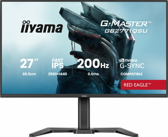 IIYAMA Monitor 27 cali GB2771QSU-B1 QHD,Fast IPS,200Hz,HAS (150) PIVOT,2xUSB 3.2,2xUSB C,0,5ms,2xHDMI,DP,350cd,Adaptive G-SYNC 1920x1080@48-240Hz DP only - GB2771QSU-B1