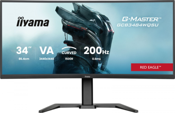 IIYAMA Monitor G-Master 34 cale GCB3484WQSU-B2,VA,UWQHD,200Hz,1500R,21:9, 450cd,     2x5W, PIP, PBP, 2xHDMI, DP, 2xUSB 3.2, 2xUSB-C, Dual mode: 1728x720 @400 - GCB3484WQSU-B2