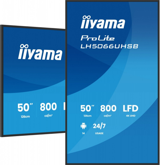 IIYAMA Monitor profesjonalny 50 cali LH5066UHSB-B1AG IPS,4k,800cd,1200:1,Android14,6.5ms   ,2xHDMI, USB-C, RJ45, 2xUSB, 2x10W, WiFi, iiSignage2, 4/32GB - LH5066UHSB-B1AG