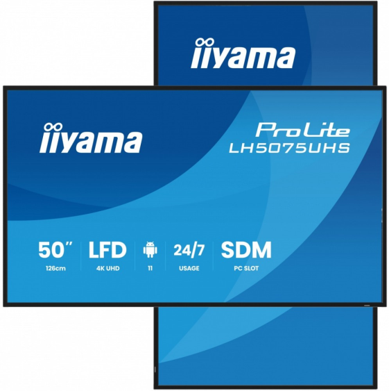 IIYAMA Monitor 50 cali LH5075UHS-B2AG,24/7,VA,ANDROID.11,4K,500cd,3xHDMI,DP, RJ45,2x10W,2xUSB,WiFi,4/32GB,24/7,A311D2, full daisy chain,                    i - LH5075UHS-B2AG