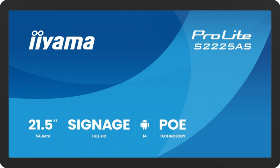 IIYAMA Monitor 21.5 cala ProLite S2225AS-B1 IPS,FHD,A14,24/7,RJ45,500cd2, USB-C,2x5W,iiSignage, WI-FI - S2225AS-B1P