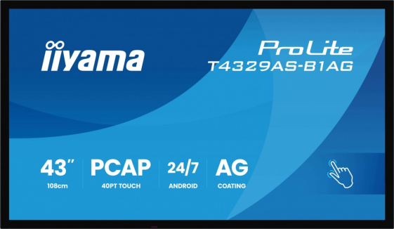 IIYAMA Monitor 43 cale T4329AS-B1AG VA,4K,HDMIx2,USB-C,RJ45,2x10W,WiFi,     Android 14, Signal FailOver, Whiteboard, iiSignage (CMS), iiControl (DMS),   iiS - T4329AS-B1AG