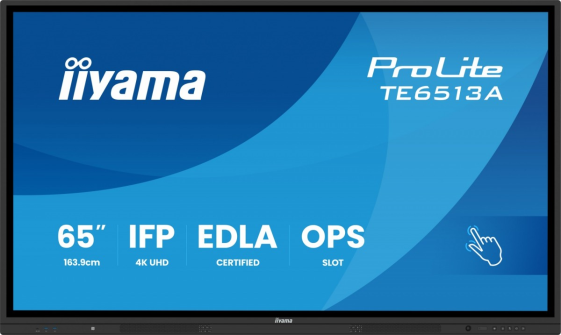 IIYAMA Monitor 65 cali TE6513A-B3AG INFRARED, 40pkt, IPS, 4K, 7H, 500cd/m2, WiFi, USB, ANDROID 14, Google EDLA, 2x20W, uchwyt ścienny - TE6513A-B3AG
