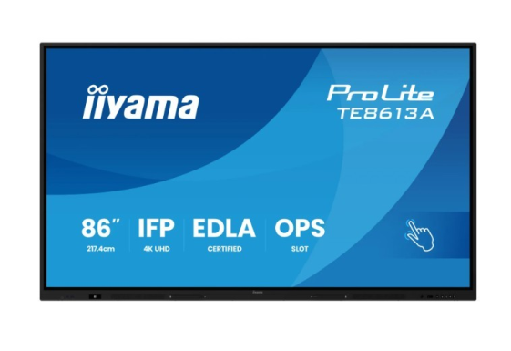 IIYAMA Monitor interaktywny 86 cali TE8613A-B2AG INFRARED,40pkt,IPS,4K,7H,500cd/m2,      WiFi,USB, ANDROID 14, Google EDLA,2x20W, UCHWYT ŚCIENNY  - TE8613A-B2AG
