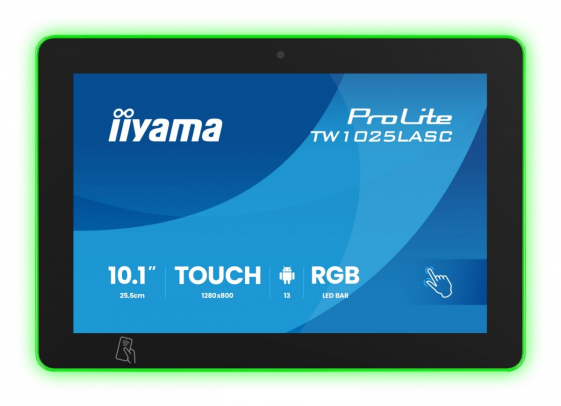 IIYAMA Monitor ProLite 10.1 cala TW1025ALASC-B3PNR,10P.DOT.IPS,WIFI,450 cd/m2,2x2W,3xUSB, RJ45, MICRO, A14, NFC , kamera internetowa (5MPa), pasek świetlny - TW1025LASC-B3PNR