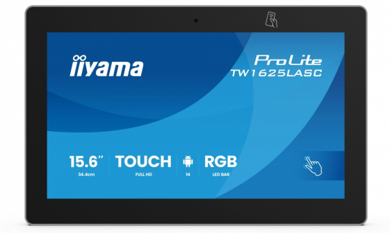 IIYAMA Monitor 16 cali TW1625LASC-B3PNR ANDROID 14,FHD,10PKT,450cd,2x2W,    4xUSB, 1xUSB-C,RJ45, MIC, RK3567, 4/32GB, LED lightbar, iiSign2, NFC, 24/7  - TW1625LASC-B3PNR