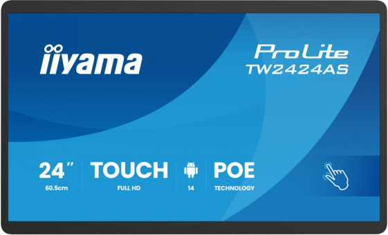 IIYAMA Monitor 23.8 cala ProLite TW2424AS-B3P POJ.10PKT.24/7,ANDROID14, IPS, USB-C,   2x5W, RJ45,dubbele microfoon, antireflectiecoating, PoE, iiSignage - TW2424AS-B3P