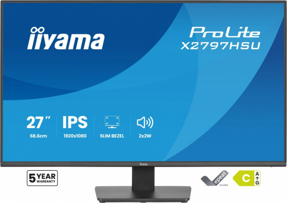 IIYAMA Monitor  ProLite 27 cali X2797HSU-B1  IPS,FHD,HDMI,DP,120Hz,350CD,2xUSBv3.2,  2xUSB-C, GW 5lat  - X2797HSU-B1