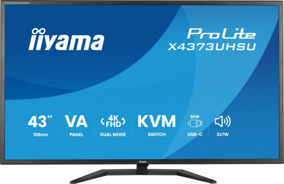 IIYAMA Monitor 43 cale X4373UHSU-B2 4K,VA,2xHDMI,DP,USBCdock (PD95W),       4000:1, USB HUB x4 (2x Type-A, 2x Type-C), KVM, 2 x 7W,450 cd/m2  - X4373UHSU-B2