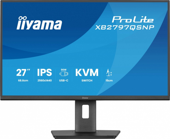 IIYAMA Monitor  27 cali XB2797QSNP-B1 IPS,QHD,USB-c Dock 96W,HDMI, 350cd,1ms, DP, DisplayPort x1 (Daisy Chain MST max. 2560 x1440), USB HUB x4, RJ45 - XB2797QSNP-B1