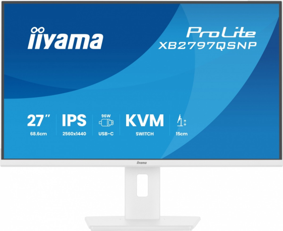 IIYAMA Monitor  27 cali XB2797QSNP-W1 IPS,QHD,USB-c Dock 96W,HDMI, 350cd,1ms, DP, DisplayPort x1 (Daisy Chain MST max. 2560 x1440), USB HUB x4, RJ45 - XB2797QSNP-W1
