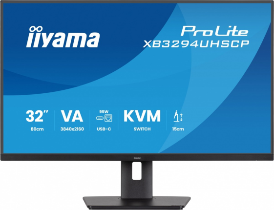 IIYAMA Monitor 31,5 cala XB3294UHSCP-B1.4K,VA,2xHDMI,DP,USB-C dock 95W, PIP,RJ45, 400cd, 2ms, 4xUSB, KVM,Sync,2x5W, HAS (150) PIVOT, - XB3294UHSCP-B1