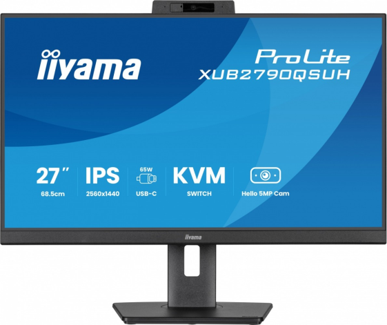 IIYAMA Monitor 27 cali XUB2790QSUH-B2 IPS,QHD,CAM,MIC,HDMI,DP,3xUSB(3.2),  100Hz,ADAPTIVE SYNC,FlickerFree,2x2W,WINDOWS HELLO  - XUB2790QSUH-B2