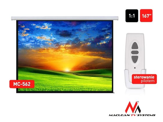 MACLEAN Ekran projekcyjny elektryczny MC-562 167 cali 1:1 300x300cm Sterowanie ścienne z pilota - MC-562