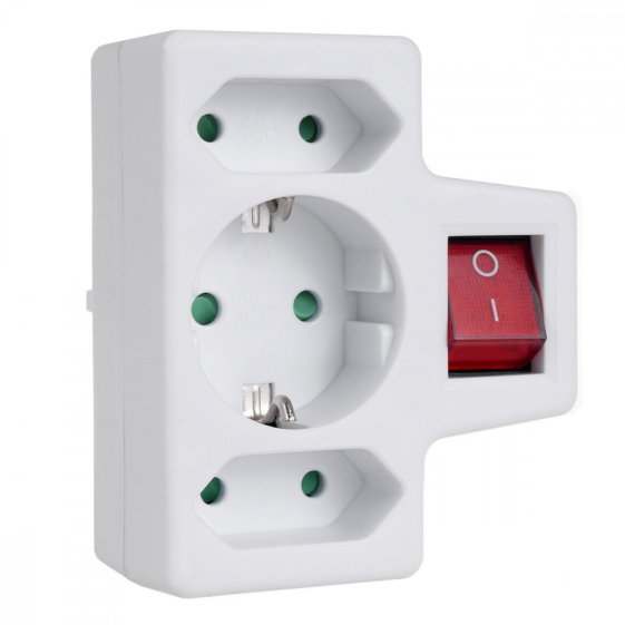 MACLEAN Gniazdko 1x16A 2x2.5A Schuko MCE215 z włącznikiem/wyłącznikiem, maks obciążenie 3680W, 2x wtyczka euro, 1x schuko  - MCE215