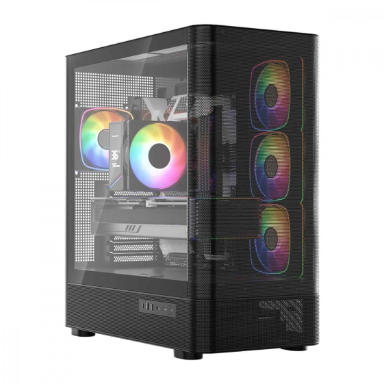 MODECOM Obudowa VOLCANO AQ300 MID RGB GLASS 4 wentylatory czarna  - MC-A-AQ300-4FA-B