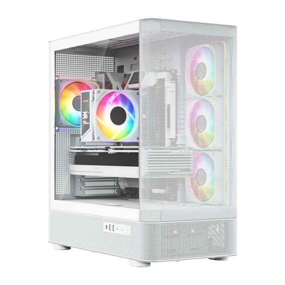 MODECOM Obudowa VOLCANO AQ300 MID RGB GLASS 4 wentylatory biała  - MC-A-AQ300-4FA-W