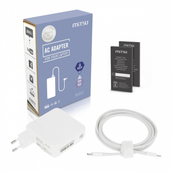 MITSU Zasilacz ładowarka do laptopa 61W USB-C 5V-9V-12V-15V-20V-20.3V/3A PD - ZM/USBC61W